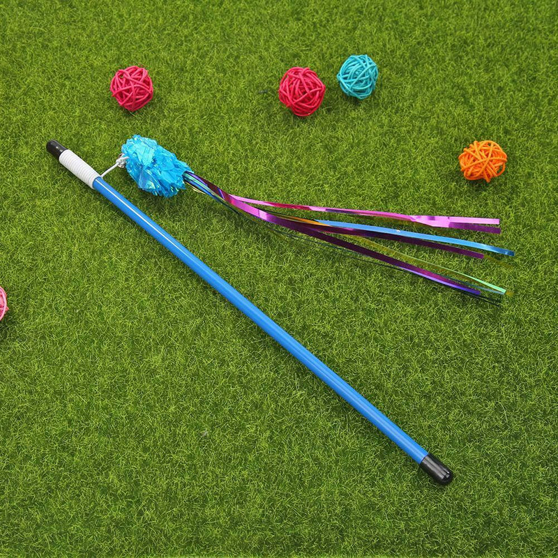 Funny Ring Paper Ball Cat Stick Teaser Wand Cats Interactive Toys (Blue)