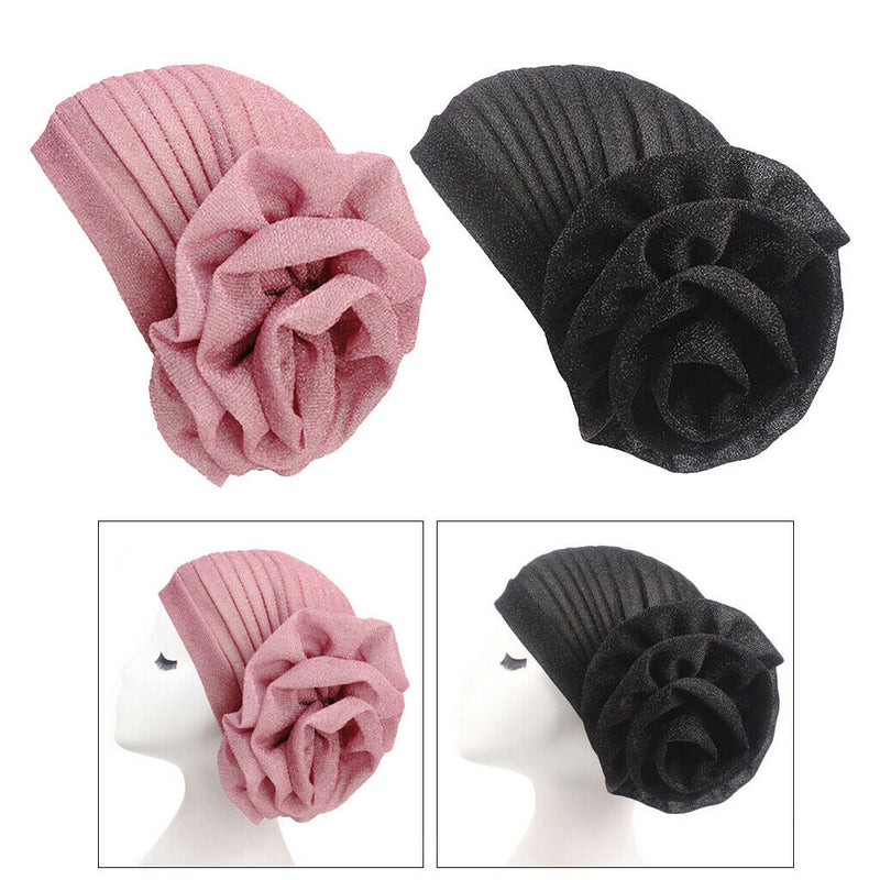 2x Women Large Muslim Flower Hijab Turban Ruffle Head Chemo Scarf