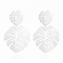 Hollowed Leaf Dangle Ear Stud Elegant Women Drop Earrings Jewelry (White)