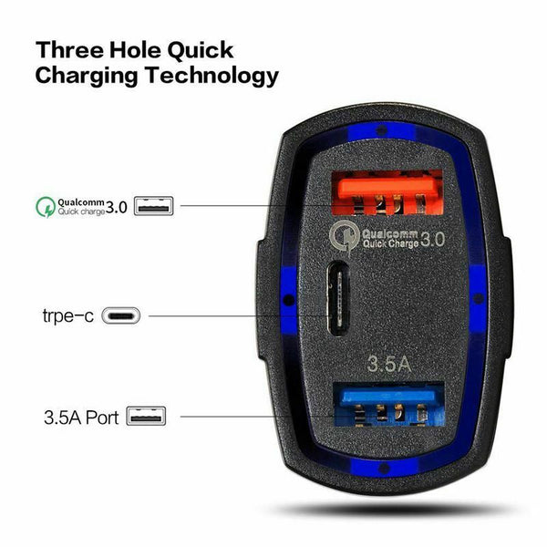 USB Type C Car Charger -USB C Quick Charge 3.0 USB Car Charger(2 USB Ports, I9L4