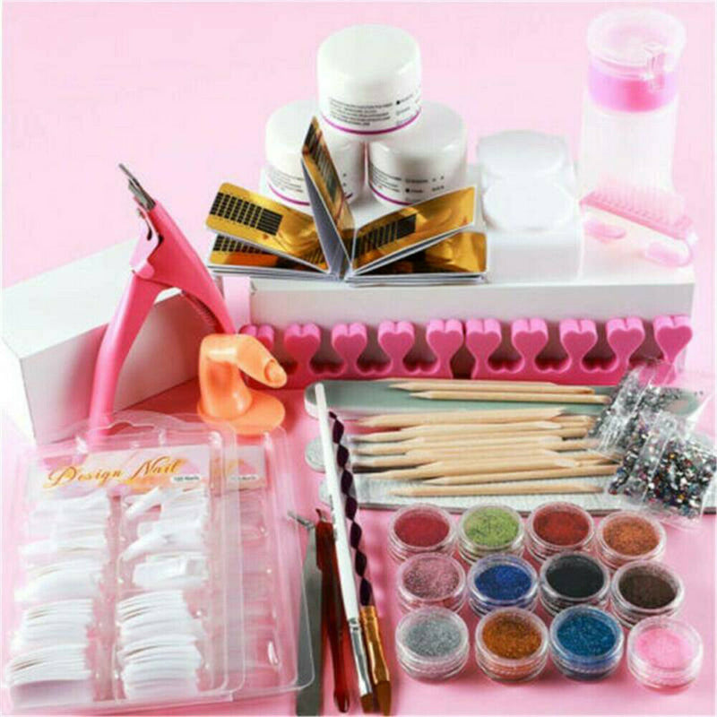 1 Set DIY Full Acrylic Powder Nail Art Tools Set Tips Brush Manicure Tool Kit