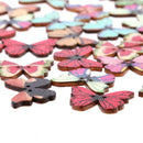 100Pcs Butterfly Flower Drawing Colored Wooden Buttons for Sewing DIY Craft