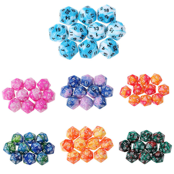 Set of 10 Blue White D20 Acrylic Dice for RPG D&D Gaming Twenty Sided Die