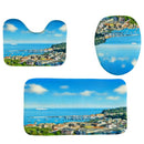 4Pcs Home Bathroom Decor Set Bathroom Seaside City Pattern Toilet Seat Cove