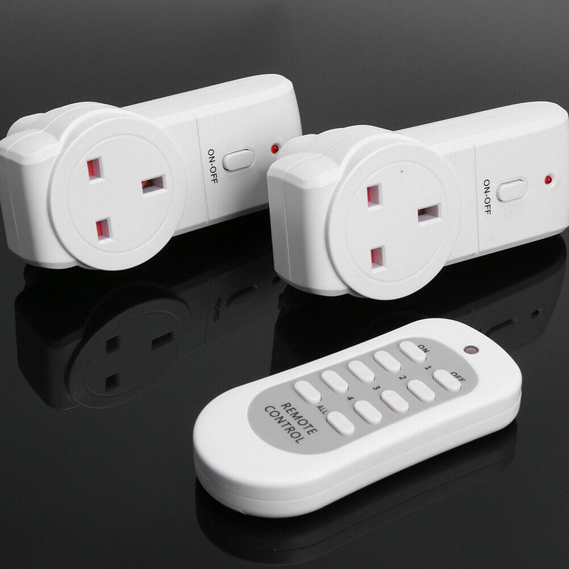2pcs UK Plug Power Outlet Light Switch Socket+1pc Wireless Remote Control A