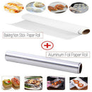 16ft Kitchen Aluminum Foil Roll Tin + Non Stick Parchment Paper Baking BBQ Grill