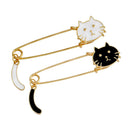 2pcs White Black Enamel Cat Brooch Pin Large Safety Pin Men Woman Jewelry