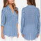 Cotton Plaid Long Sleeve T-shirt Lapel Single-breasted Women Blouse (S)