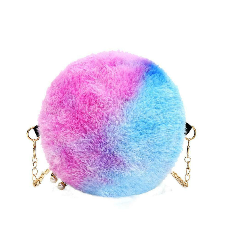 Small Round Messenger Bags Women Plush Shoulder Handbags (Gradient Blue) A