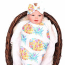 Newborn Baby Swaddle Floral Receiving Blankets with Hospital Headband Value