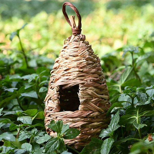 Hand-Woven Grass Bird House, Hanging Birdhouse Hummingbird Nest Fiber for Finch