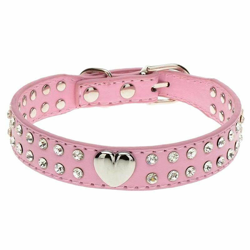 1pcs 2 Rows Bling Rhinestone Cat Puppy Collar Necklace Bling Heart Studded