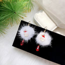 2021 New Year Gift  Plum Deer White Velvet Ball Red Crystal Earring PendantS Hn
