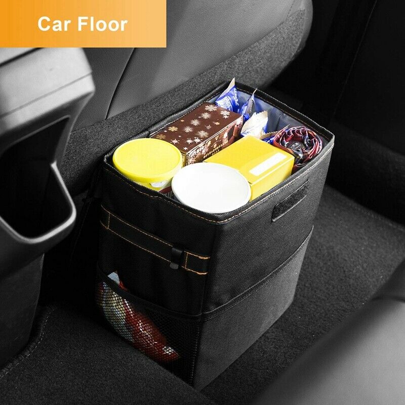 Car Trash Can With Lid,Car Trash Bag Hanging For Headrest With 3 Storage Po Q8G9