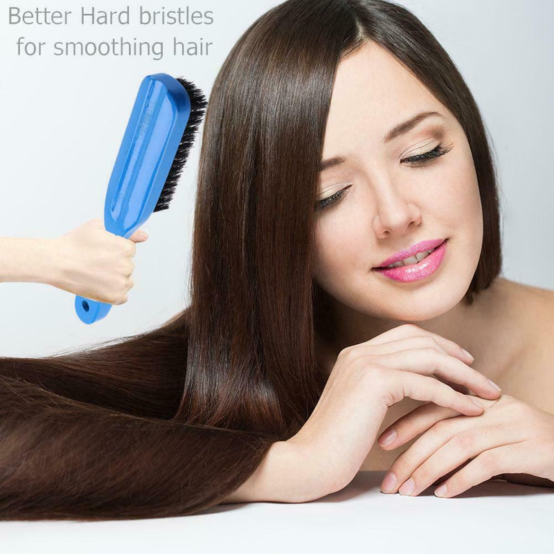 Wood Handle Hair Brush Hard Boar Bristle Hairdressing Beard Comb (Blue) A