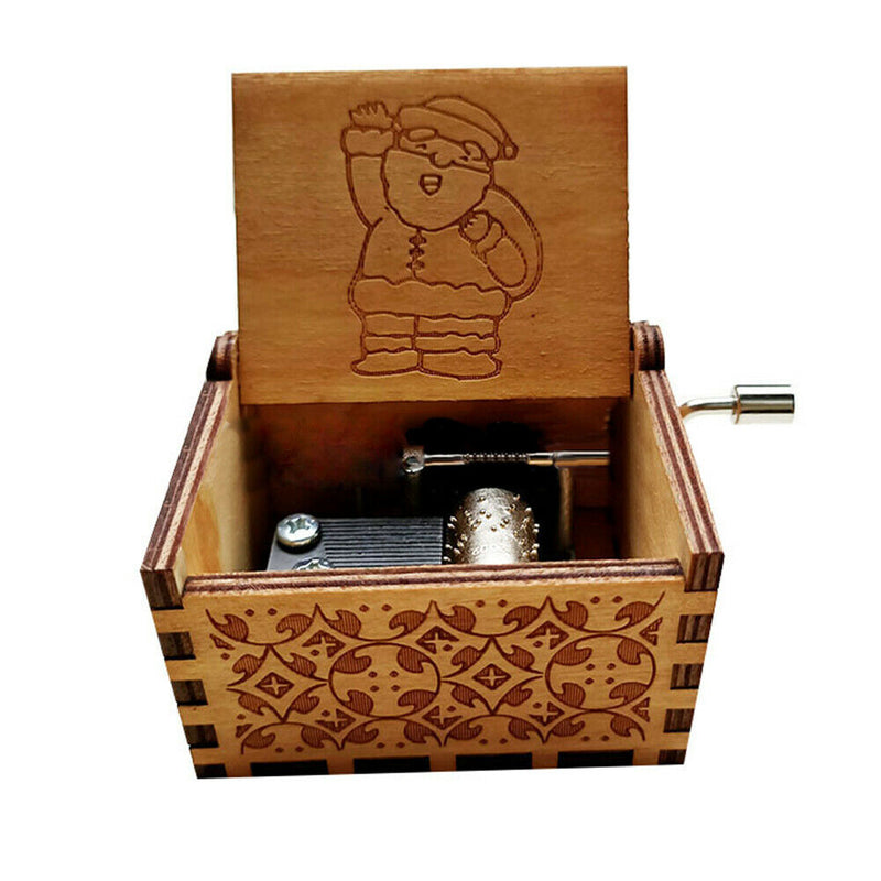Classic Santa Claus Wooden Hand Crank Music Box Art Table Decor Collection Delux