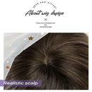 20inch Medium Length Straight Layered Side Part Wig with Inclined Bangs, Natural