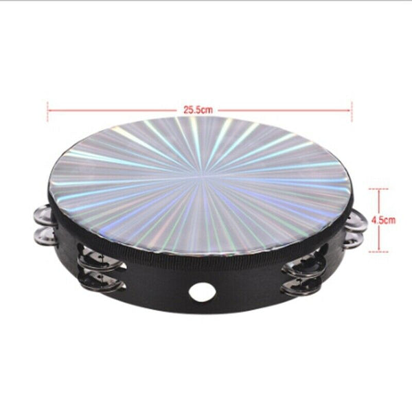Exquisite Tambourine 10 Inch Wooden Radiant Tambourine Handbell Hand Drum w