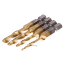 4PCS 1/4'' Hex Shank HSS Metric Quick-Change Screw Thread Tap Drill Bit M3-M6