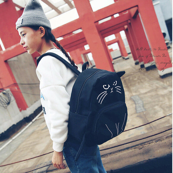 Lovely Cat Backpack Casual Canvas Backpacks School Bag Women Cute Rucksack  X8B5