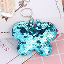 Butterfly Keychain Glitter Sequins Key Ring Women Car Bag Pendant (Blue) A