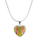 Crystal Heart Shape Pendant Softball Necklace College Charms Snak Chain