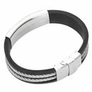 Men Punk Style Stainless Steel Silicone Bangle Wristband Cuff Bracelet-Silv