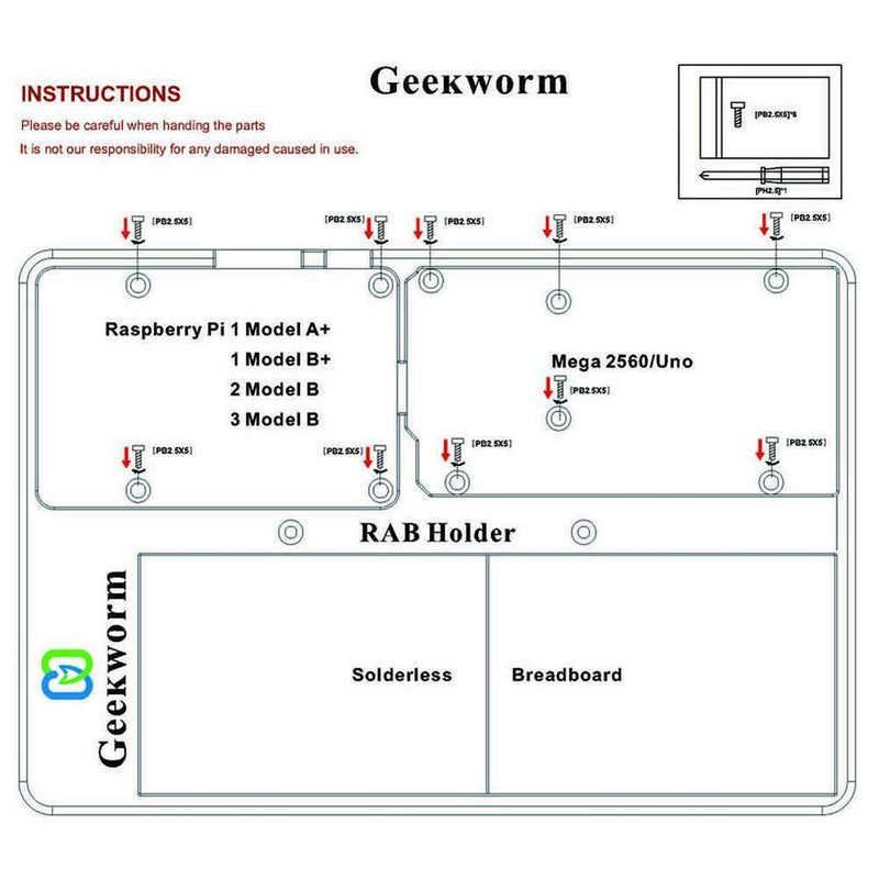5 in 1 RAB Holder Breadboard ABS Base Plate for Arduino UNO R3 MEGA2560