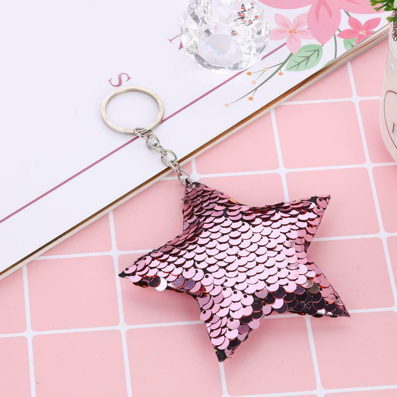 Colorful Sequins Keychain Star Shining Girl Backpack Jewelry Gifts (Pink) A