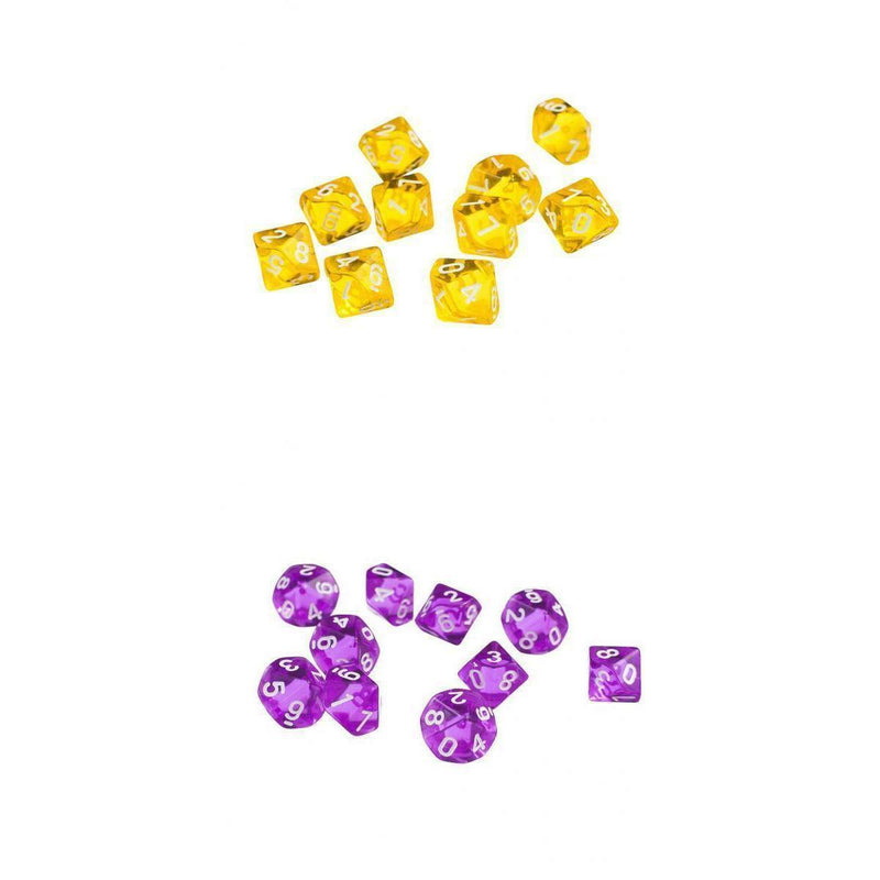 10pcs Purple D10 Dice+10pcs Yellow D10 Dice for D&D RPG MTG Board Games Gift