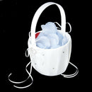 Double Heart Wedding Flower Girl Basket Rhinestone Decor White K6E2