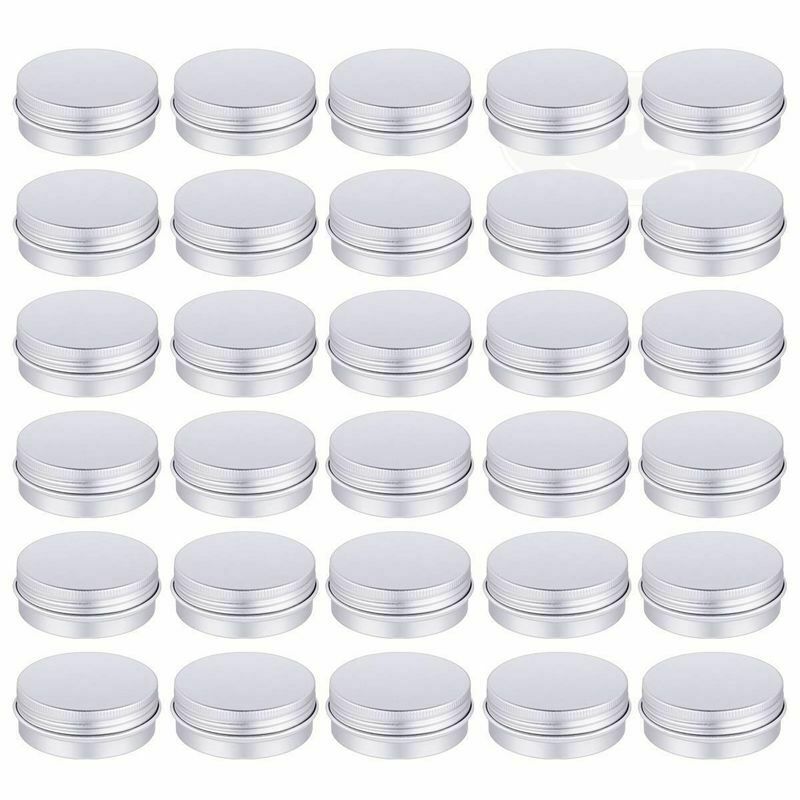 30 Pack Screw Top Round Metal Lip Balm Tins Containers Lids (1oz) C3W7