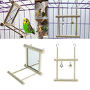 2pcs Wooden Parrot Cage Mirror Toys Bird Ladder Swing Bird Playground Stand