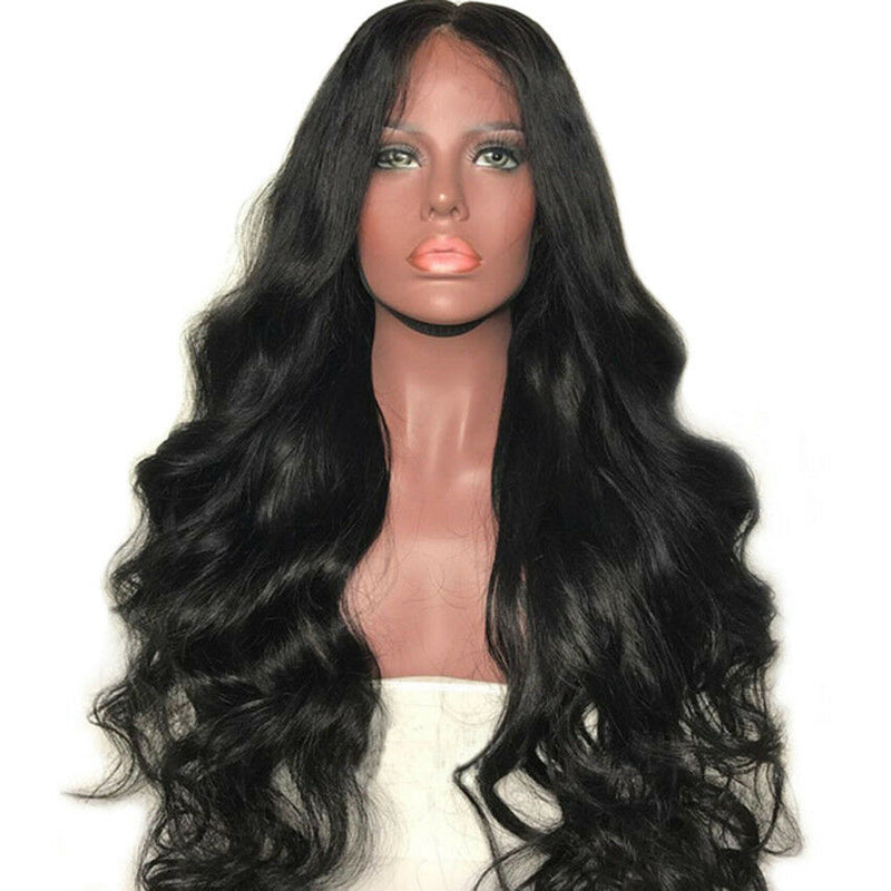 22'' Women Wavy Curly Long Hair Wig Balck Synthetic Heat Resistant Wig Full Hair