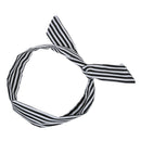 Women Striped Print Fabric Coated Wire Hair Wrap Scarf Head Band White Blac Y2Y1