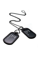 Army Style Black 2 Dog Tags Chain Mens Pendant Necklace