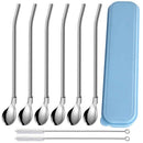Reusable Spoon Drink Straws Value Pack 6Pcs with 2 Clean Brush - Metal Drin