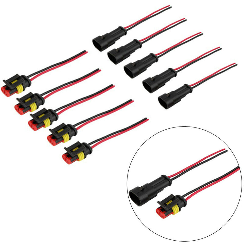 5 Sets Portable Car Professional Durable AWG Waterproof 2 Pin Connector Plug