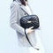 Women Simple Leather Crossbody Bag Chain Shoulder Messenger Handbag (Black) A