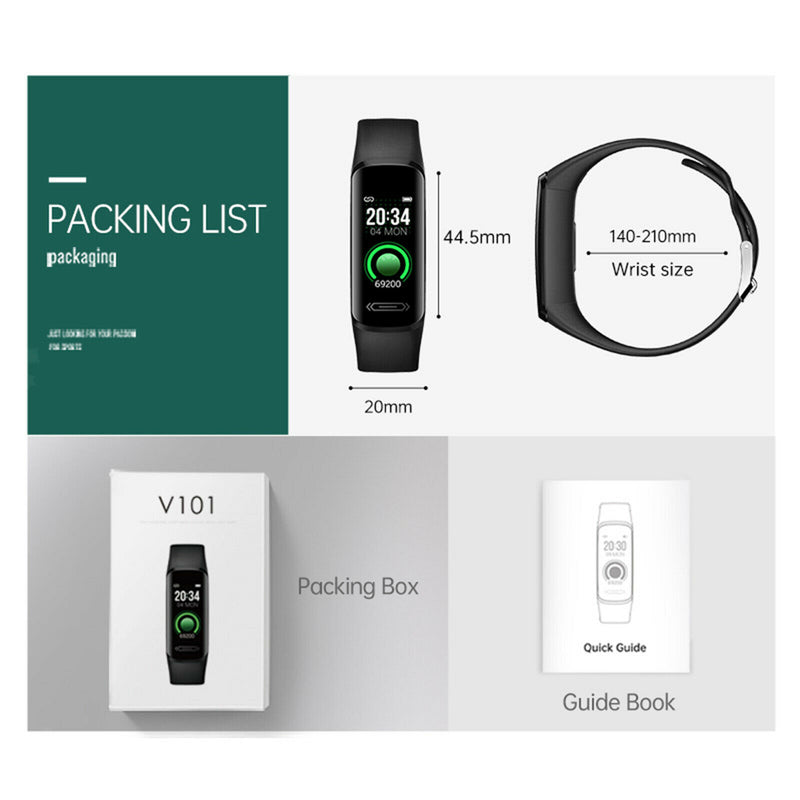 V101 Sport Bluetooth Blood Pressure Smart Watch Thermometer IP68 Waterproof