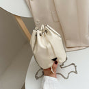 Drawstring Bucket Bag Women PU Chain Crossbody Shoulder Handbags (White)