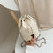 Drawstring Bucket Bag Women PU Chain Crossbody Shoulder Handbags (White)