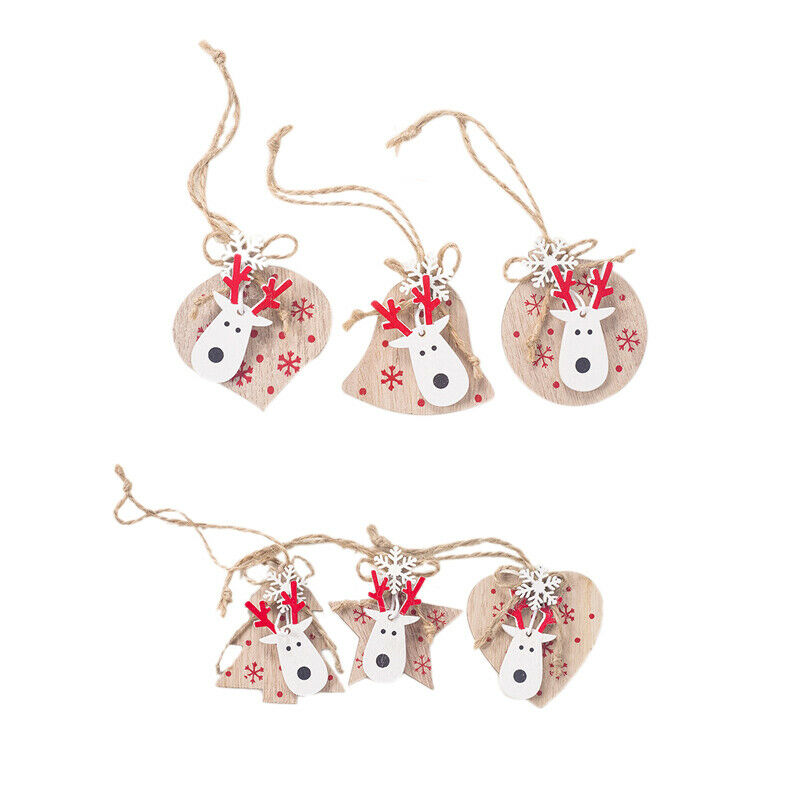 1 Set 6Pcs Christmas Decorations Ornaments Wooden Printing Ornaments Merry  C2H4