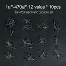 120pcs Straight 12 Value Kit 1uF-470uF Electrolytic Capacitor Assortment