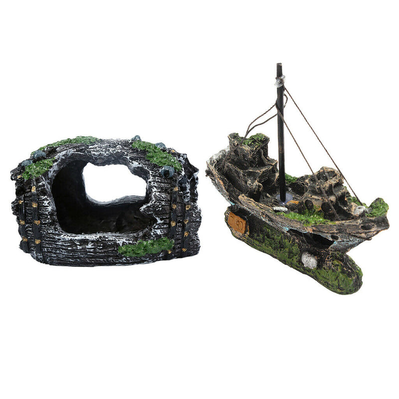 Aquarium Wreck Sailing Boat Sunk Ship  Fish Tank Broken Barrel DIY
