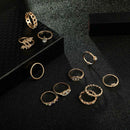 11pcs/set Rhinestone Leaf Eye Ring Women Geometric Knuckle Rings Jewelry