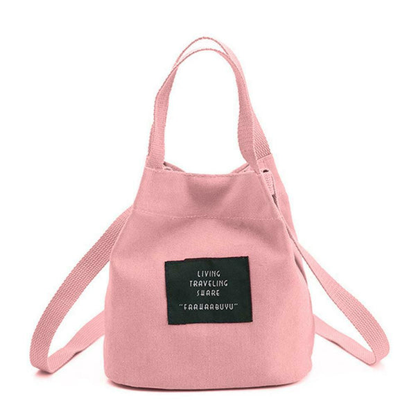 Letter Print Shoulder Bucket Handbags Women Canvas Crossbody Bags (Pink)
