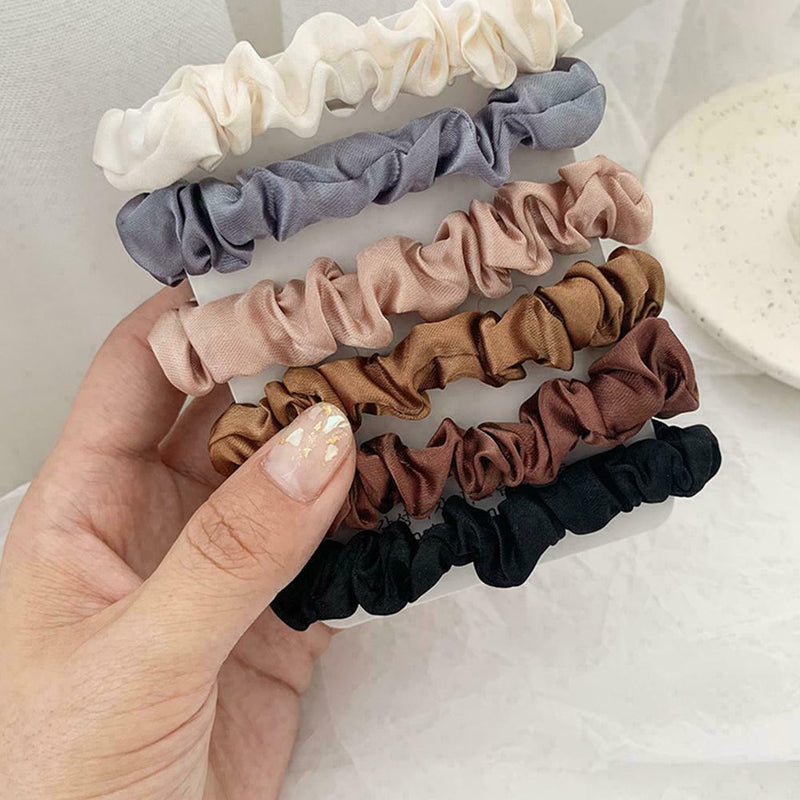 6PCS Fashion Hair Bands Silk Satin Scrunchie Hair Ties Ponytail Holder Rope F3S0