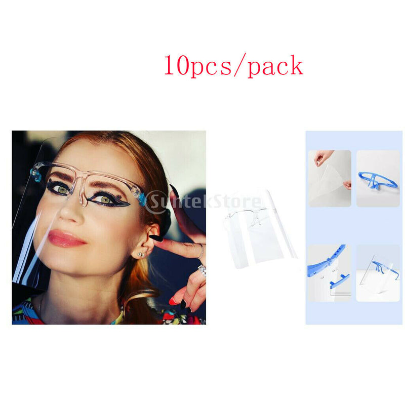 10x Full Face Shield Guard Reusable Clear Goggles Visor Hat Anti-Spitting