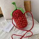 Cute Strawberry Shape Hand-Knitted Shoulder Bag Messenger Bag Fruit Bag Pas